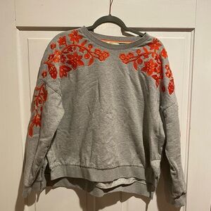 Boden Gray Sweater with Coral Floral Design